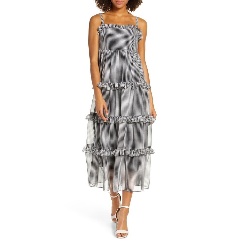 Cooper St Sunday Girl Frill Check Chiffon Midi Sleeveless Dress Size 6 $220